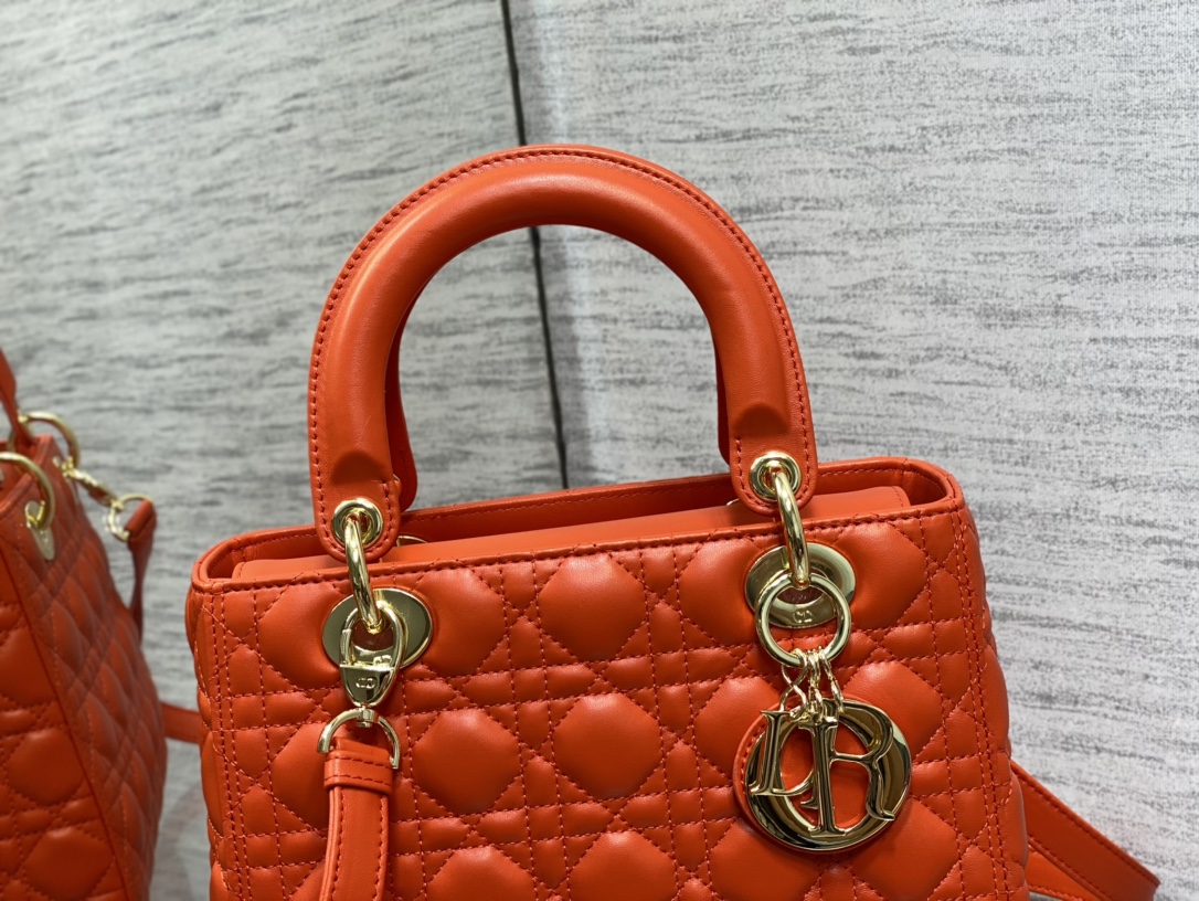 Medium Lady Dior Bag Orange Cannage Lambskin